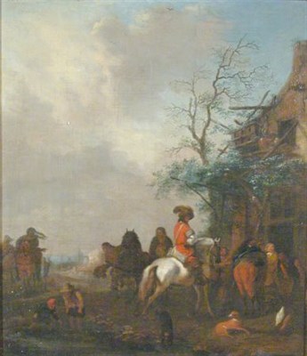 Lot 68 - Manner of Philips Wouwerman FIGURES OUTSIDE A...