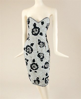 Lot 803 - Black and White Floral Sequined Cocktail Dress