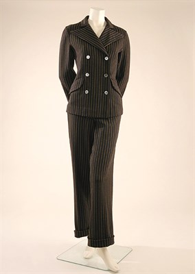Lot 517 - Rudi Gernriech Brown and Mustard Pinstripe Wool Knit 'George Raft' Suit