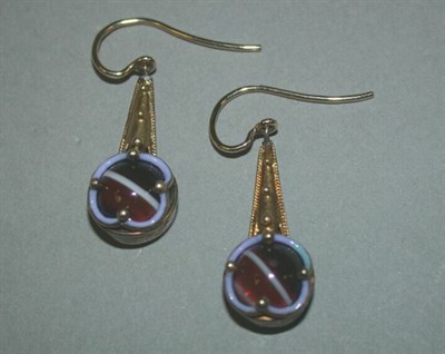 Lot 76 - Pair of Agate and Blue Enamel Earrings