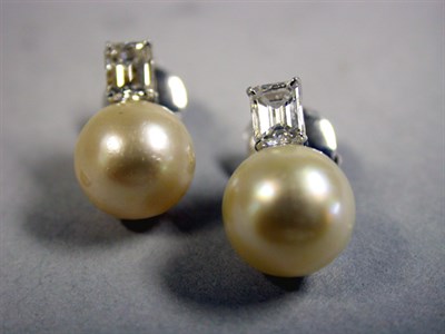 Lot 433 - Pair of Natural Pearl and Diamond Earrings