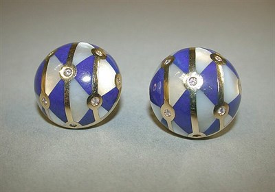 Lot 348 - Pair of Lapis Lazuli and Mother-of-Pearl Earrings