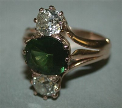 Lot 361 - Three Stone Green Sapphire and Diamond Ring
