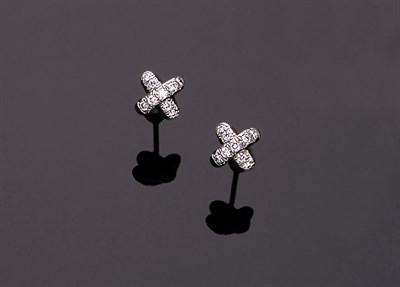 Lot 192 - Pair of Angela Cummings 18 kt. Yellow Gold and Diamond Cross Stitch Earrings