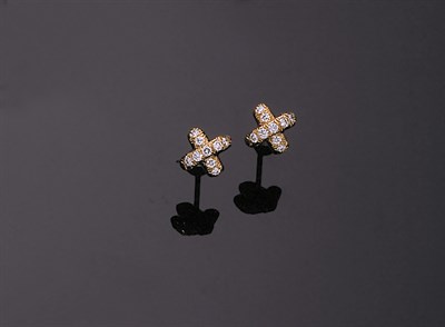 Lot 193 - Pair of Angela Cummings Platinum and Diamond Cross Stitch Earrings