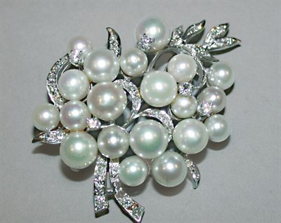 Lot 158 - Diamond and Cultured Pearl Brooch
