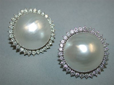 Lot 277 - Pair of Mabe Pearl and Diamond Earclips
