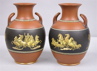 Lot 571 - Pair of English Terra Cotta Two-Handled Vases...