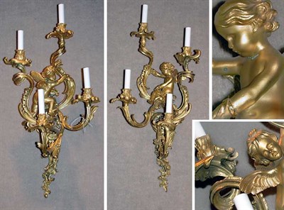 Lot 261 - Pair of Louis XV Style Gilt-Bronze Four-Light...