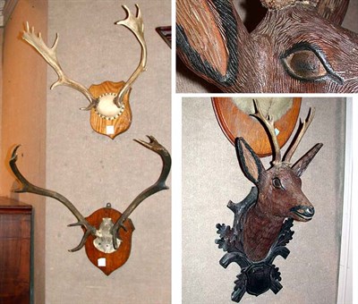 Lot 274 - Pair of Mounted Antlers Together with a Carved...