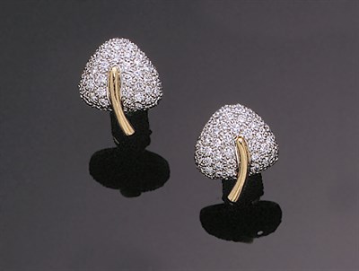 Lot 186 - Pair of Angela Cummings Platinum, 18 kt. Yellow Gold and Diamond Honesty Earrings