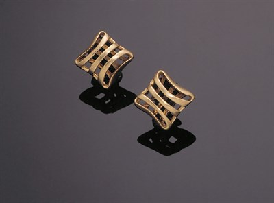 Lot 191 - Pair of Angela Cummings 18 kt. Yellow Gold Plaid Earrings