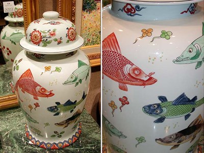 Lot 518 - Pair of Chinese Style Porcelain Covered Jars