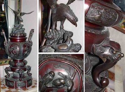 Lot 823 - Chinese Bronze Censer Cast with allover eagle...