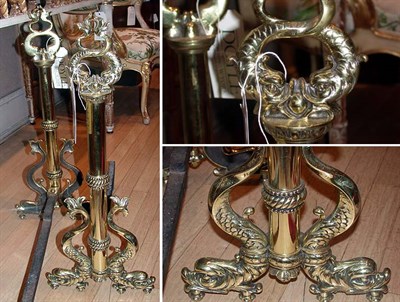 Lot 519 - Pair of Regency Style Brass Andirons