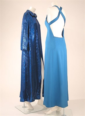 Lot 579 - Givenchy Couture Azure Blue Satin and Sequined Evening Ensemble