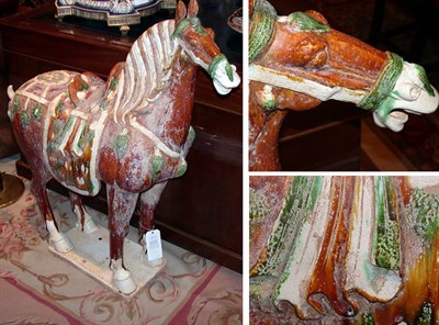 Lot 167 - Pair of Chinese Glazed Pottery Horses