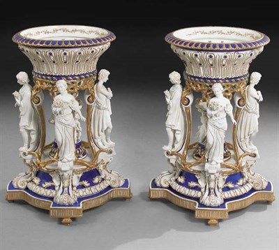 Lot 171 - Pair of Monumental Gilt and Cobalt Decorated...