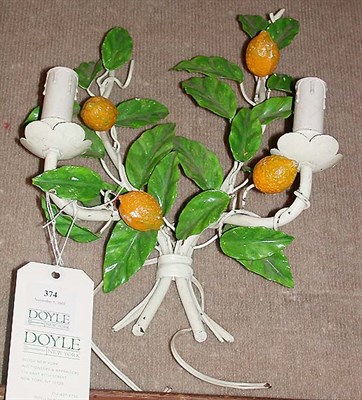 Lot 374 - Pair of Tole Painted Lemon Topiary From...
