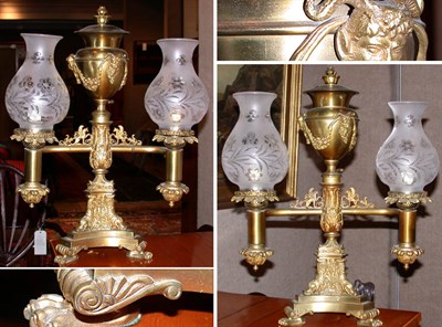 Lot 144 - Pair of Empire Style Gilt-Metal Argand Lamps...
