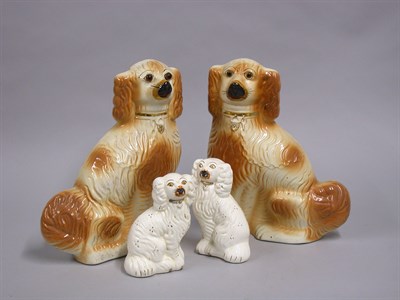 Lot 151 - Two Pairs of Staffordshire Pottery Spaniels...