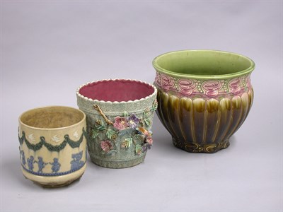 Lot 181 - Group of Three Majolica Pottery Flower Pots;...