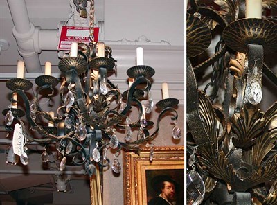 Lot 381 - Patinated-Metal and Cut Glass Twelve-Light...