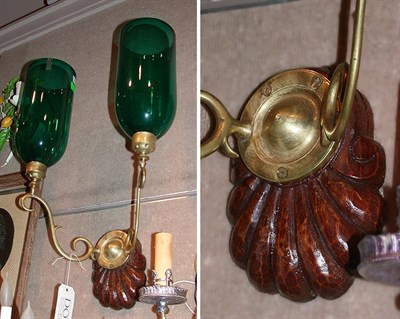 Lot 367 - Pair of Victorian Brass and Wood Two-Light...