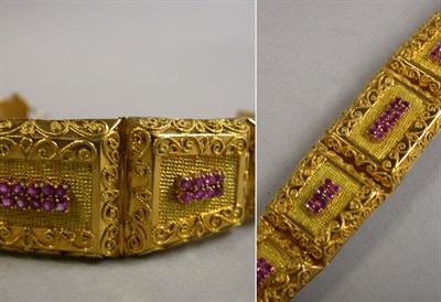 Lot 313 - Antique Style Gold and Ruby Bracelet
