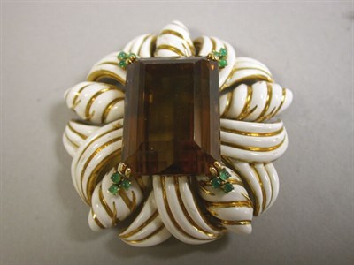Lot 426 - Enamel and Citrine Brooch