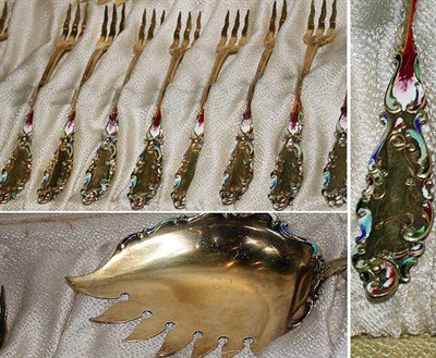 Lot 312 - Gorham Sterling Silver Gilt Enameled Fruit Set...