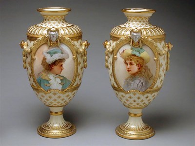 Lot 557 - Pair of French Porcelain Portrait Vases Each...