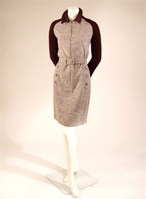 Lot 581 - Valentino Brown/White Wool Tweed Day Dress
