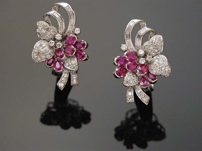Lot 437 - Pair of Ruby and Diamond Earrings