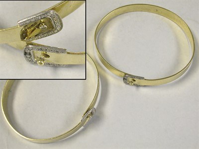 Lot 286 - Pair of Gold and Diamond Bangle Bracelets