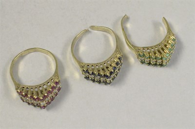 Lot 604 - Three Multicolored Stone and Diamond Rings