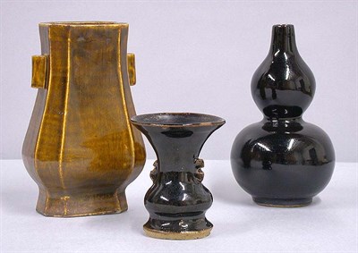Lot 323 - Group of Three Chinese Brown Glazed Vases...
