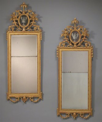 Lot 253 - Pair of Italian Neoclassical Gilt-Wood Mirrors...