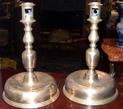 Lot 151 - Pair of Continental Brass Candlesticks 18th...