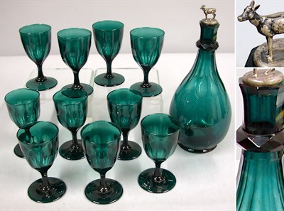 Lot 245 - Set of Ten English Green Glass Stem Glasses...