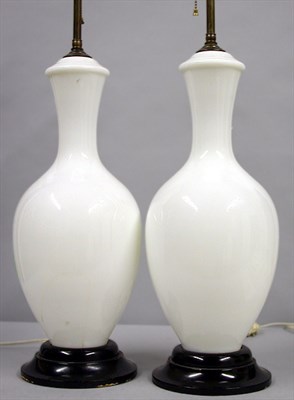 Lot 238 - Pair of French Opaline Glass Lamps Each of...