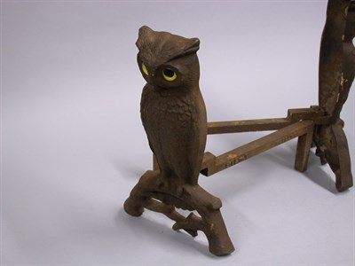 Lot 229 - Pair of Cast Iron Owl-Form Andirons With glass...