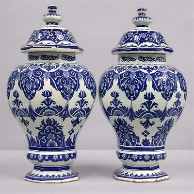 Lot 240 - Pair of Dutch Delft Blue and White Covered...