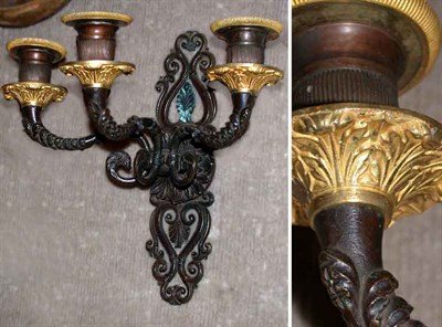 Lot 217 - Pair of Empire Gilt and Patinated-Bronze Three-...