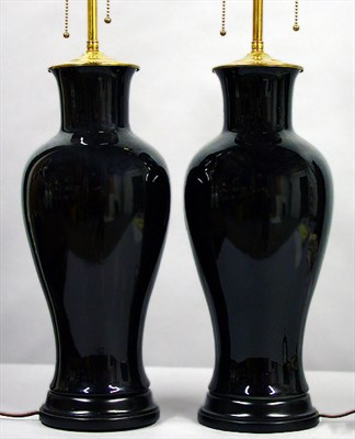 Lot 218 - Pair of Chinese Black Glazed Porcelain Vases...