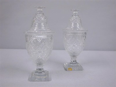 Lot 221 - Pair of English Cut Glass Covered Jars 19th...