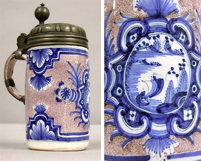 Lot 364 - German Pewter Mounted Faience Tankard Late...
