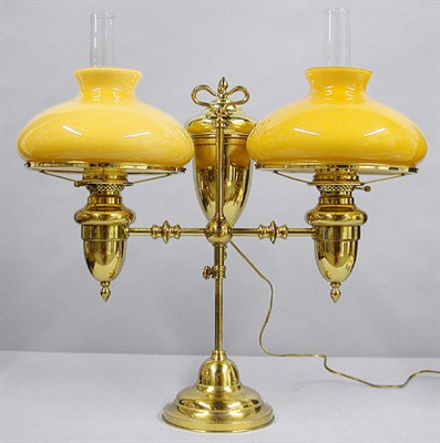 Lot 204 - American Brass Two-Light Student Lamp 19th...