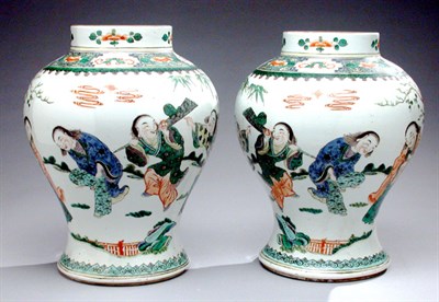 Lot 266 - Pair of Chinese Famille Verte Porcelain Jars...