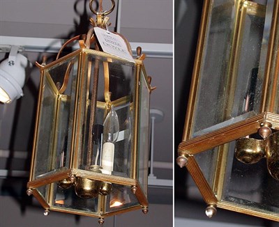 Lot 379 - Pair of Brass and Glass Hall Lanterns